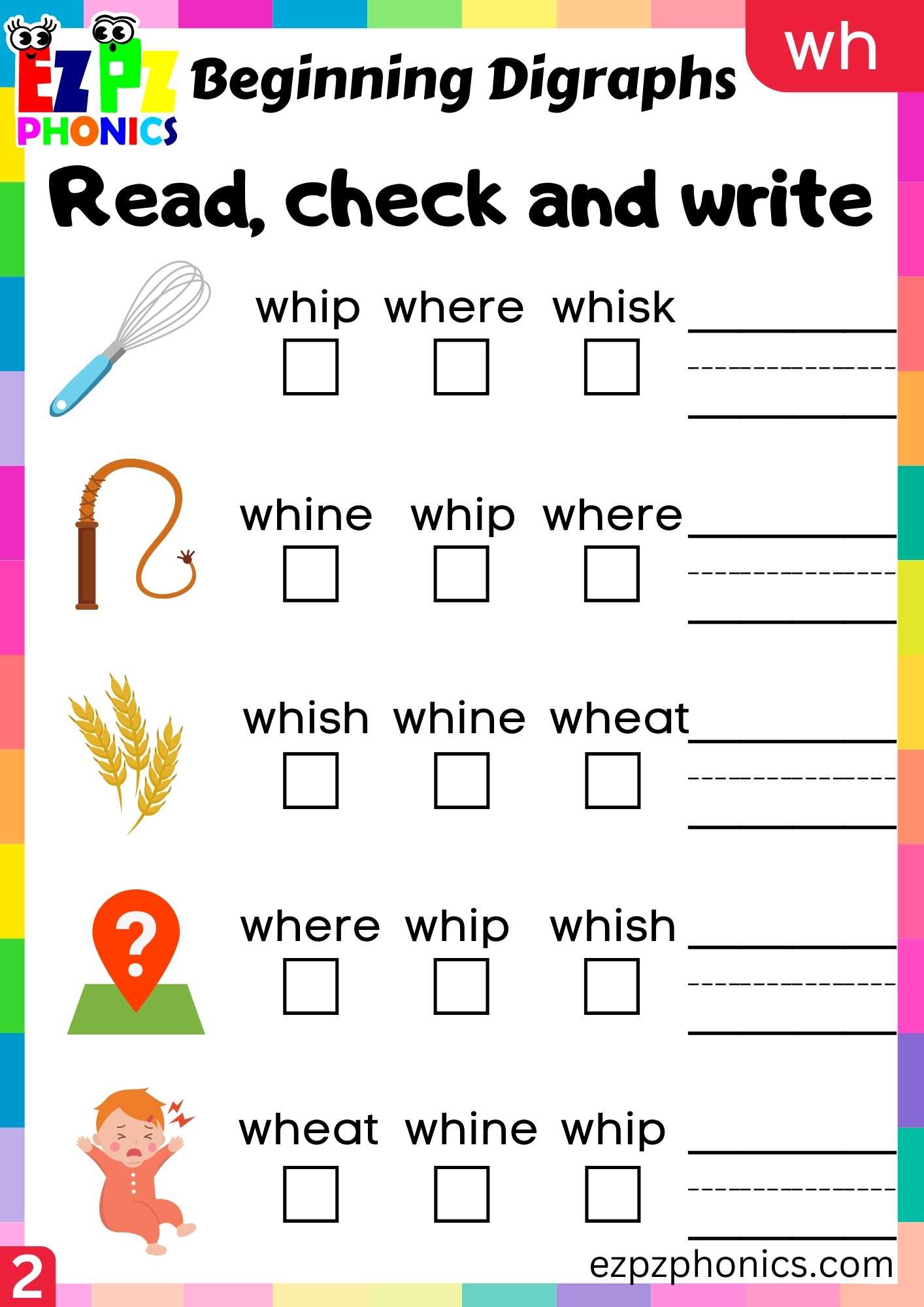 Group2 WH Words Read, Check And Write Consonant Digraphs Phonics